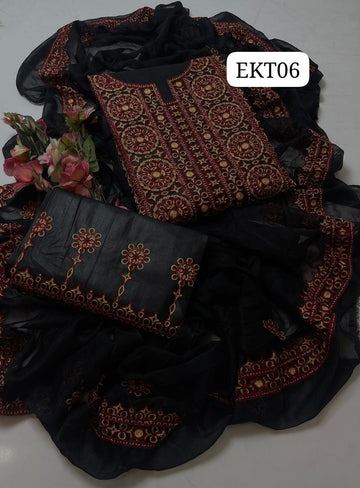 COMPUTER AARI SINDHI EMBROIDERY ON SOFT LAWN  SHIRT, EMBROIDERED TROUSER WITH CHIFFON DUPPATTA 4 SIDES EMBROIDERED... 3PC SUIT